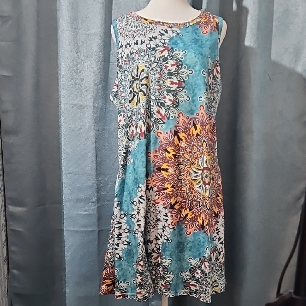Blue Brown Sleeveless A-line Midi Dress